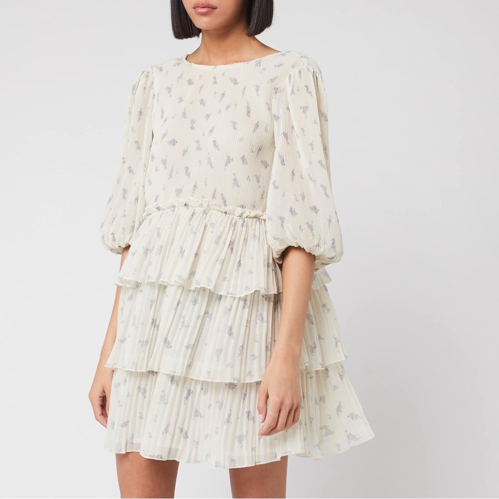 Ganni Cream and Blue Mini Dress